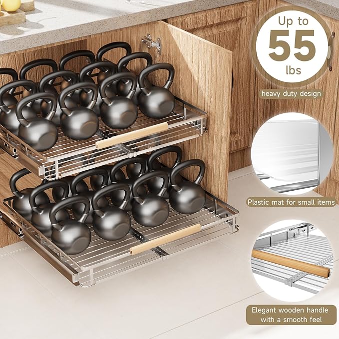 16.3~26.3"x17.3" Pull Out Cabinet Organizer，2Pack Expandable Sliding Cabinet Shelves，Side Mounting - Image 6
