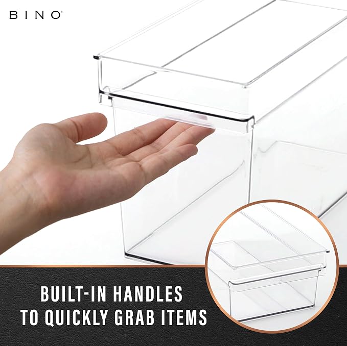 BINO | Plastic Storage Bins, Small - Shallow | THE HANDLER COLLECTION | Multipurpose Organizer Bins | Kitchen Pantry Organizers and Storage | Clear Containers for Organizing Home | Freezer Organizer - Image 4