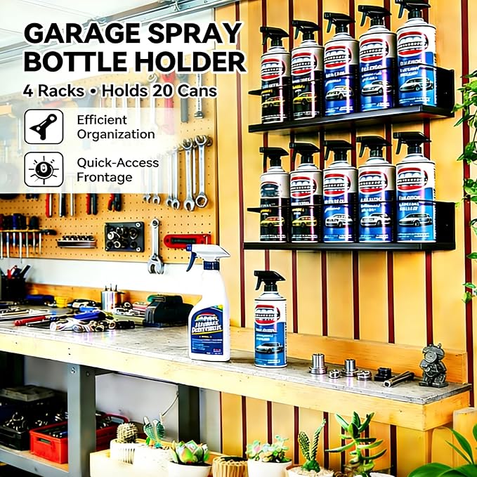 4 Pack Wall-Mounted Spray Bottle Holder, Heavy-Duty Steel Black Aerosol Can Storage Rack with 20 Holes, Spray Paint Can Organizer for Garage, Shop, Home, Tool Trailer & Service Truck - Image 7