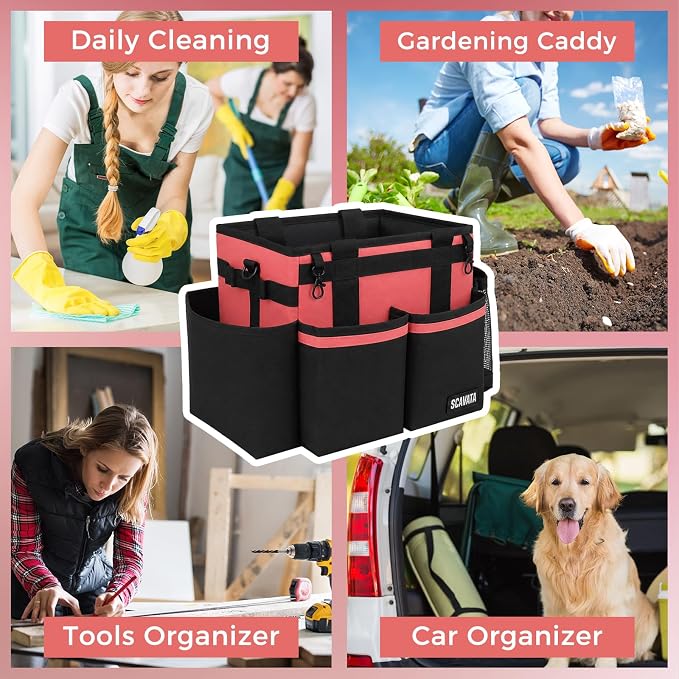SCAVATA Compact Wearable Cleaning Caddy with Handle & Shoulder Straps | Small Cleaning Supplies Organizer, Under Sink & Car Cleaning Tools Storage Bag for Housekeepers Cleaners, Coral Pink - Image 7