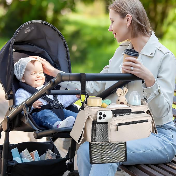 Accmor Universal Stroller Organizer with Insulated Cup Holder Detachable Phone Bag and Shoulder Strap,Stroller Bag Caddy Organizer for Uppababy, Baby Jogger, Britax Strollers - Image 7
