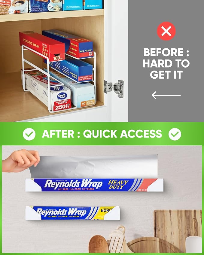 Skywin Adhesive Foil and Plastic Wrap Organizer White, Fits Box Width up to 2.16/55mm Aluminum Foil Organization and Storage – Aluminum Foil Heavy Duty Holder Aluminum Foil Dispense - Image 6