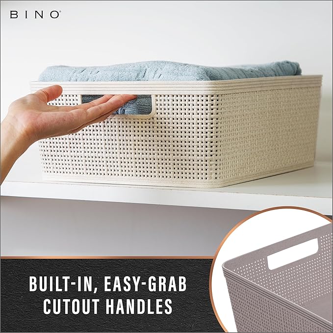 BINO | Woven Plastic Basket | Small (Natural Grey), 5-Pack | THE JUTE COLLECTION | Home Organization, Space - Saving Storage, Stylish Design | Jute Basket | Plastic Storage Basket - Image 4