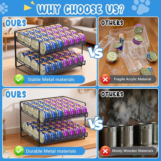 Cat Food Can Organizer 2-Tier Can Organizer for Pantry 56 Cans 3.5oz | Black metal 2-tier cat food can organizer,Holds 56 cans 3.5oz,Adjustable pantry countertop storage for kitchen cabinet - Image 4