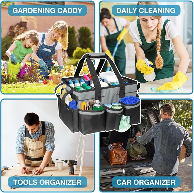 Cleaning Tool Organizer Bag with Handles, Cleaning Caddy, Grey | Cleaning Bag for Housekeepers,Detachable Shoulder Strap & Dividers, for Car Detailing, Housekeeping, Cleaners - Image 4