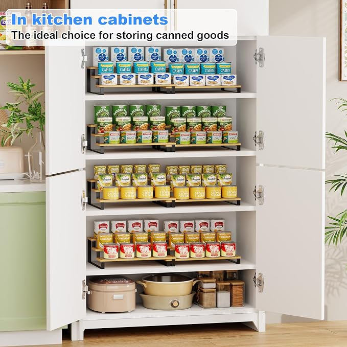 3-Tier Expandable Bamboo & Iron Can Organizer, Holds 30 Cans, Black | Adjustable Pantry Can Storage Rack, Cabinet Food Can Shelf, Easy-Access Holder for Canned Goods, Assembly Required, Black - Image 4