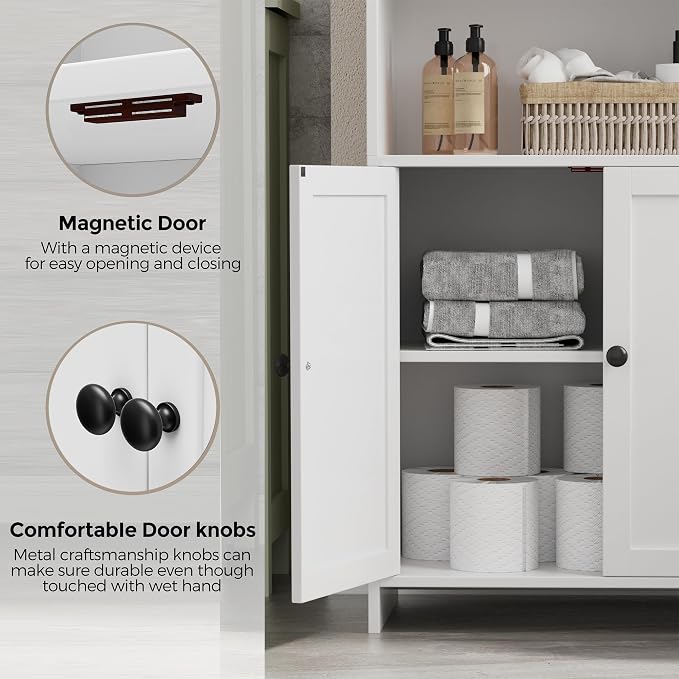 Homhedy Small Bathroom Storage Cabinet, Toilet Paper Storage Cabinet | Bathroom Floor Cabinet with Doors and Shelves, Bathroom Organizers for Small Spaces, 9.8" D x 19.7" W x 39.9" H, White - Image 8