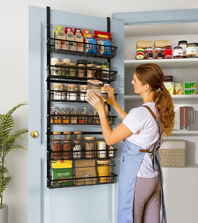 Mefirt Over The Door Pantry Organizer, Pantry Storage and Organization | 6-Tier Adjustable Hanging Baskets, Metal Wall Mount Spice Rack Seasoning Shelves for Home & Kitchen, Laundry Bathroom - Black - Image 6