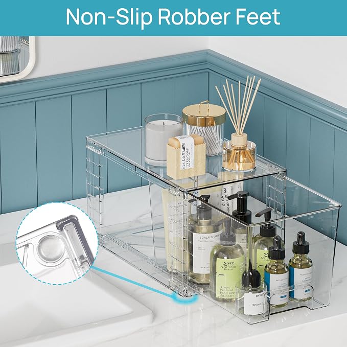 Vtopmart Clear Stackable Storage Drawers, 8 Pack Mixed Organizer Set | Medium and Small Pull-Out PET Drawers with Stackable Design for Flexible Organization, Cabinets, Closets, Pantry - Image 4