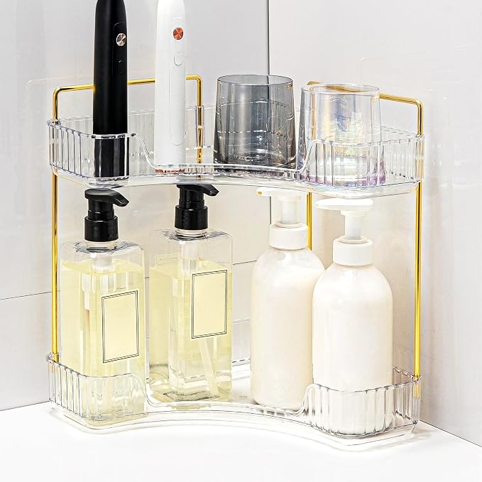 Corner Bathroom Counter Organizer Bathroom Countertop Shelf Makeup Organizer for Vanity Perfume Tray for Corner Storage (2 Tiers, White) - Image 4