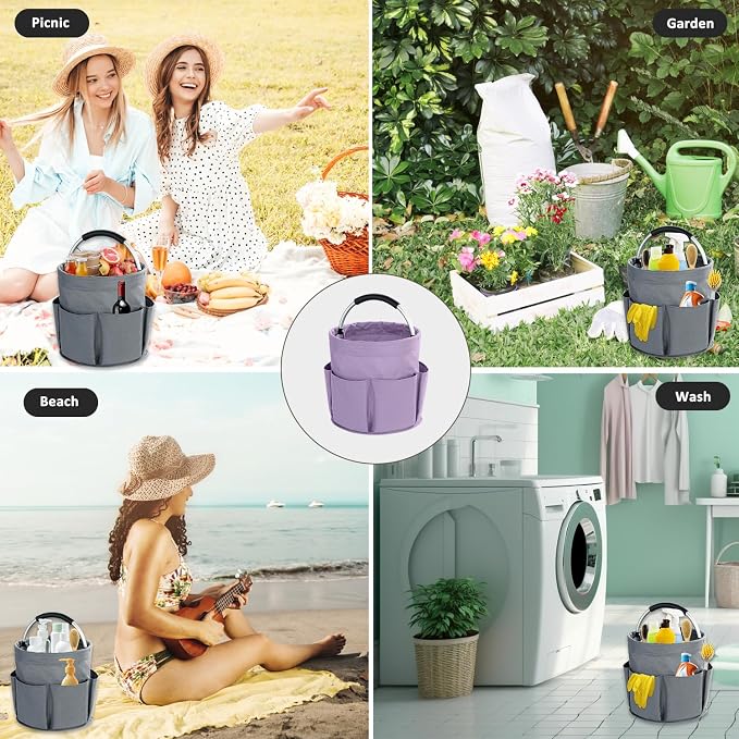 17L Cleaning Caddy with Handle, Cleaning Supplies Organizer, Foldable Storage Basket, Cleaning Supply Caddy, Portable Multi Cleaning Bucket Bag for Home, Garden (Purple) - Image 7