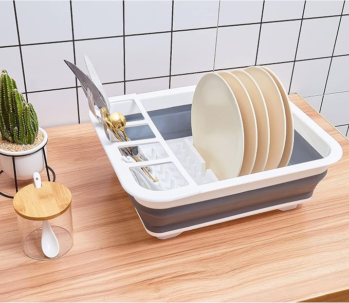 Goderewild Collapsible Dish Drying Rack with Rotating Drain & Plug,Space-Saving Dish Drainers for Kitchen Counter, Portable Dish Rack Over Sink Drying Dinnerware,Travel Trailer RV Camping Essentials - Image 5
