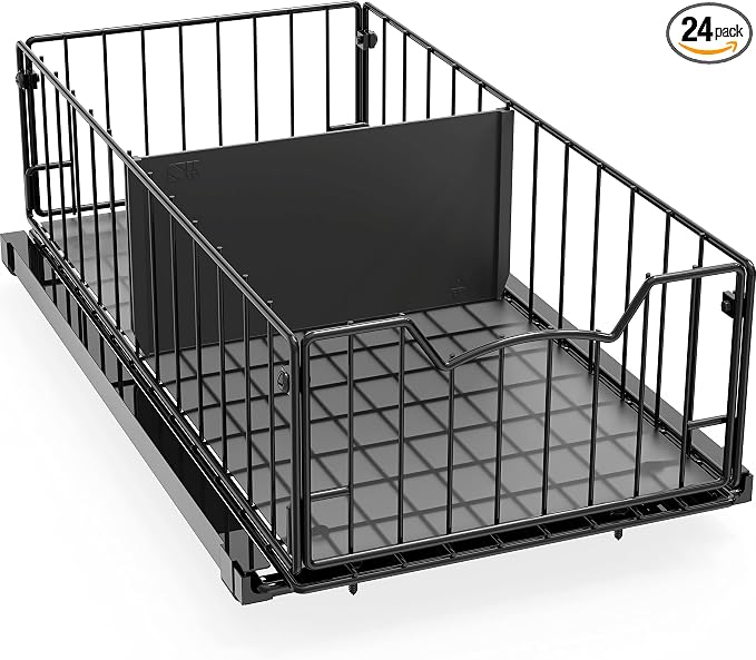 Simple Houseware Pull-Out Cabinet Sliding Basket, 17.2Dx9.7Wx5H, Black | Ideal for Kitchen and Bathroom Cabinet Storage Organizer, Under Sink or Pantry Organization by SimpleHouseware