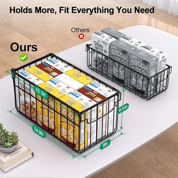 Freezer Organizer Bins, 2 Pack Big Baskets for 5/ 7 Cu.FT Deep Freezer | Stackable Chest Freezer Organizer Bins, Foldable Baskets with Handles, Black Storage Container Baskets for Sort Frozen Meats - Image 2