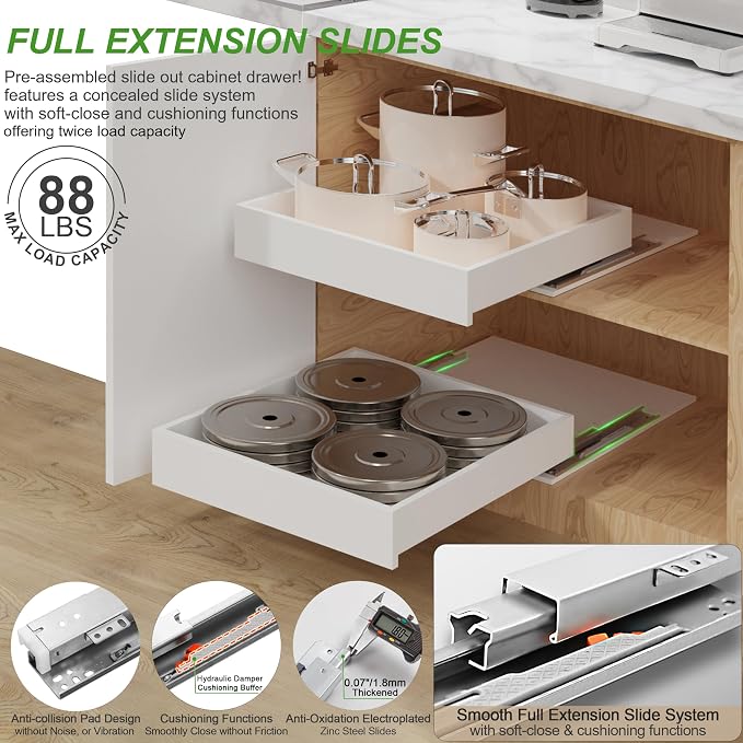 MyLifeUNIT Wood Pull Out Drawer for Cabinet Fully Assembled, 20" W x 21" D | Soft Close, Full Extension Pull-Out Cabinet Organizer Shelf, Slide Out Drawer for Kitchen Cabinet, Easy Bottom Installation - Image 5