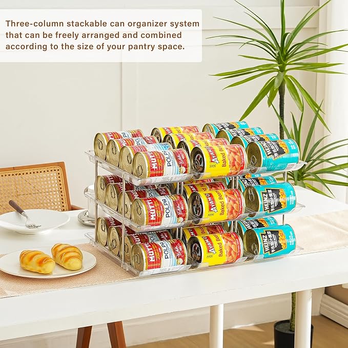Can Organizer for Pantry, Stacking Can Storage Organizer Hold 36 Cans | Automatic Rolling Can Rack for Fridge, 3Tire 3 Columns Can Holder, Canned Goods Organizer - Image 3