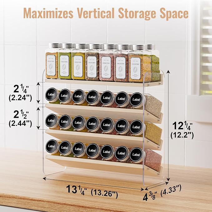 MUDEELA 4 Tiered Spice Rack Organizer for Cabinet, (No Jars Included) | Clear Vertical Spice Shelf, Wooden Seasoning Organizer for Countertop, Kitchen, Pantry, Freestanding, 13.3" W × 11.2" H - Image 7