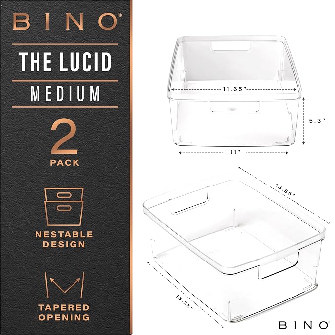BINO | Plastic Storage Bins, Medium - 6 Pack | THE LUCID COLLECTION | Multi-Use Built-In Handles | BPA-Free | Clear Storage Containers | Fridge Organizer | Pantry & Home Organization - Image 2