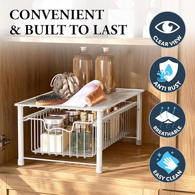 Simple Houseware Stackable Basket Drawer, White (Pack of 2) - Image 5