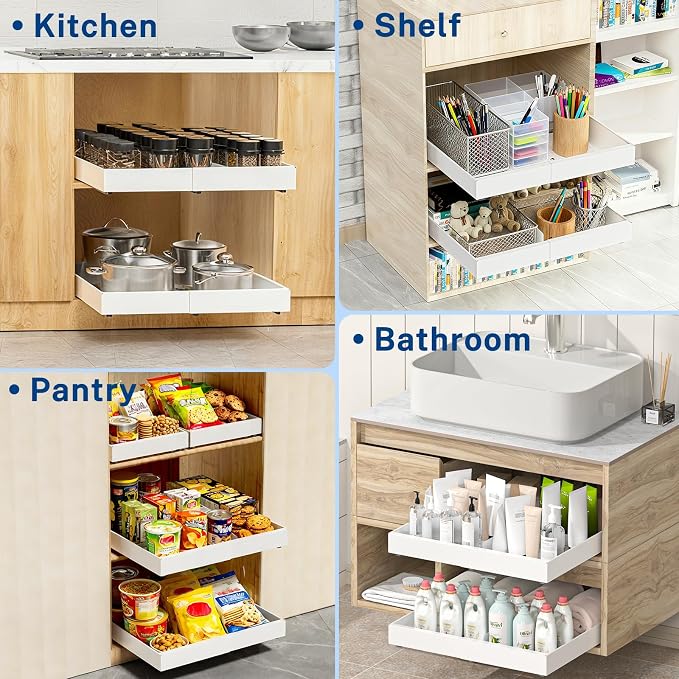 Pull Out Cabinet Organizer Expandable Width(12.2"-20.47") & 21"Deep, Insputer No Drill Adhesive Slide Out Drawers with Upgrade 3 Slide Rails, Magnetic Panel, Roll Out Shelf for Kitchen, Pantry White - Image 8