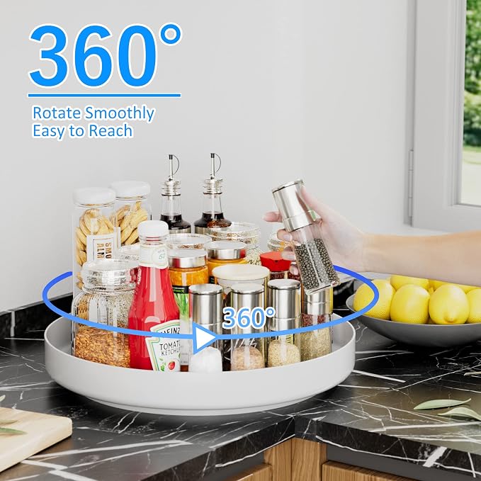 Ovicar Lazy Susan Cabinet Organizer - 13 inch Metal Turntable Lazy Susan for Kitchen Spice Rack Pantry Cupboard Bathroom Countertop Refrigerator Table Storage, White - Image 2
