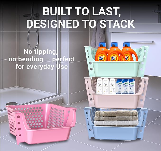 Skywin Stackable Storage Bins Open Front for Pantry Storage, 4 Pack - Multi | Sturdy Plastic, Easy Stacking, Breathable & Open Front Design, Pantry Storage for Snacks, Toiletries, and Small Essentials - Image 7