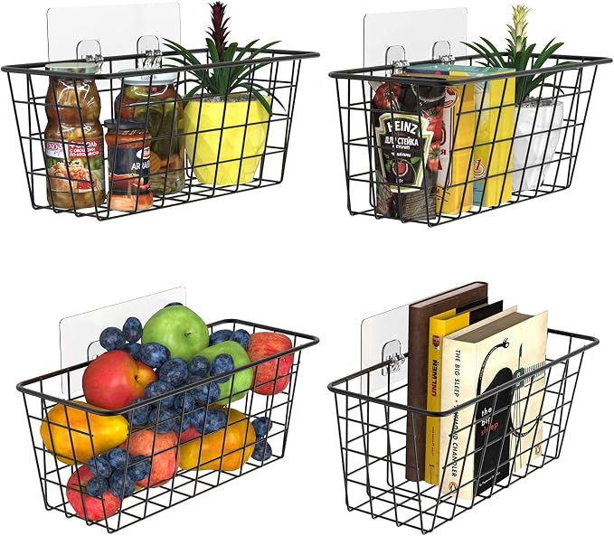 MaraFansie Over the Cabinet Door Organizer Wall Wire Baskets Hanging Kitchen Basket Shelf for Cabinet & Pantry Organization and Kitchen, Bathroom, Bedroom Storage, with Adhesive, 4 Pack - Image 8