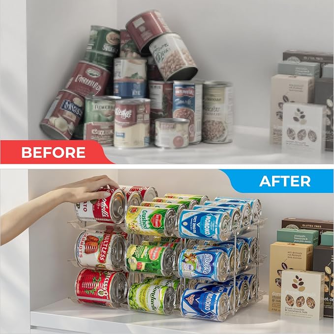 Can Organizer for Pantry Stackable 3 Tiers Can Storage Organizer Pantry Soda Can Organizer for Fridge 36 Cans Rack Automatic Rolling Canned Food Organizer for Refrigerator Kitchen Clear - Image 6