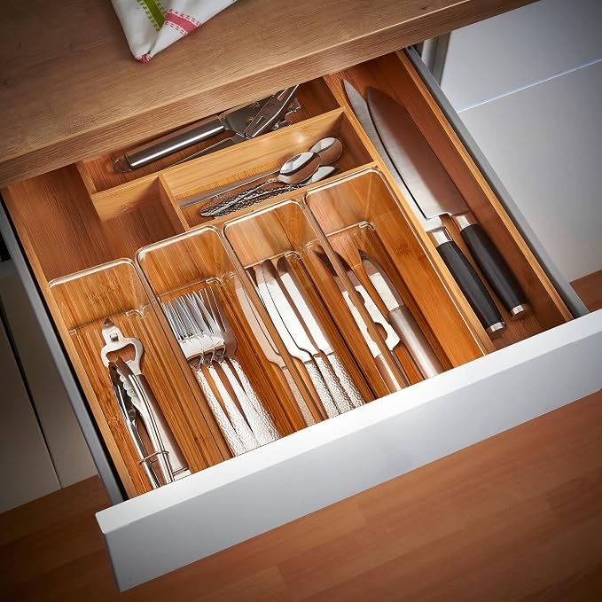 Qilinba 8 PACK Drawer Organizers Deep Drawer Organizer Bins | Clear Silverware Organizer, Stackable Storage Bins for Bathroom, Pantry, Office, Vanity, Desk - Image 8