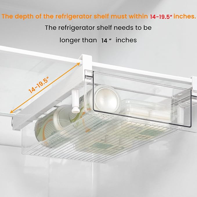 Fridge Organizer Drawer, Clear Plastic Fridge Organizer Bins, Add on Refrigerator Drawer,Fridge Storage Container Under Shelf Holder for Fruit, Vegetable, Meat, Cheese, Easy to Install-M - Image 6