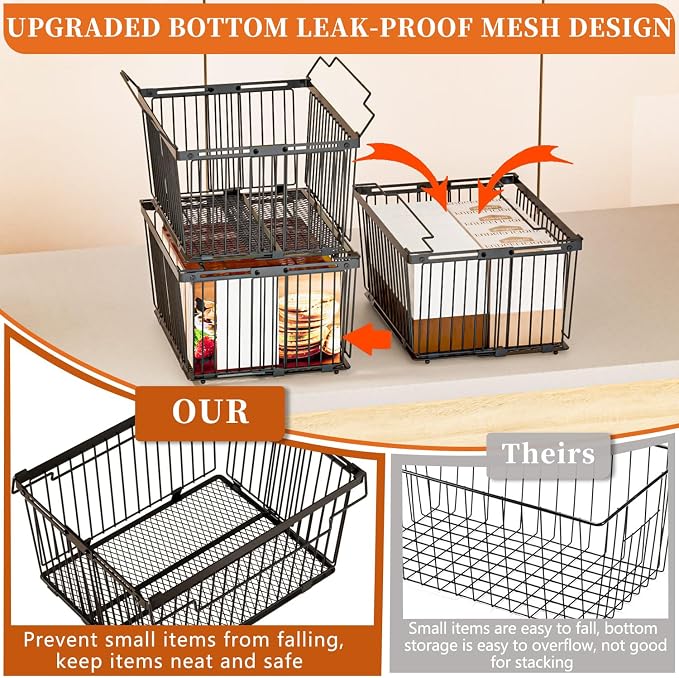 Large Freezer Organizer Bins for 5 to 9 Cu.Ft,Leak-Proof Bottom，5Pack | ANJUBANFreezer Organizer Bins, Stackable,expandable,foldable,With handle Wire Storage Container Baskets for Sort Frozen Meats - Image 2