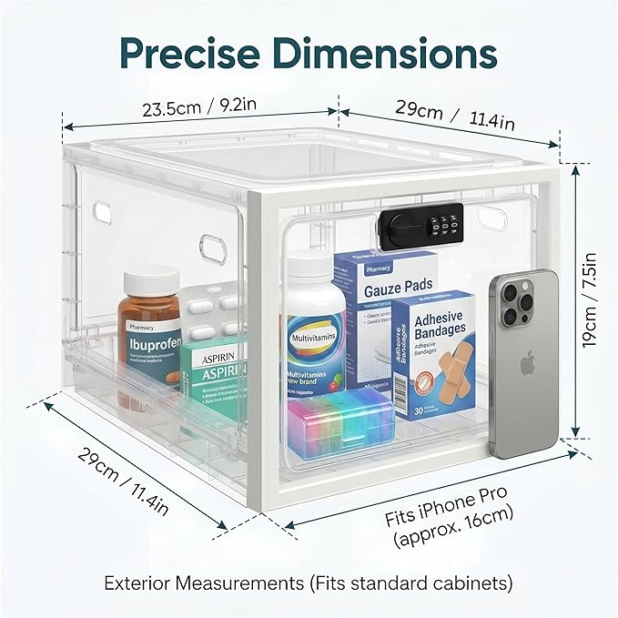 Medicine Lock Box for Safe Medication, 10L Lockable Storage Box for Fridge/Snacks Food, Phone Lock Boxes with Combination Code for Home/Dorms/Office Storage (1, Translucent White) - Image 7