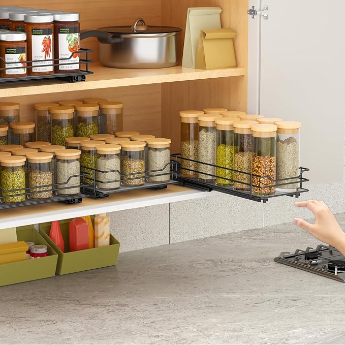 BOIVSHI Pull Out Spice Rack Organizer for Cabinet, Heavy Duty Slide Out Spice Rack Organizer for Kitchen Cabinets and Pantry, Fits Spices, Sauces, Canned Food (4.5''Wx10.5''Dx2.5''H) | 1 Tier Cabinet Spice Organizer, Space-saving for Cabinets, Small Sp... - Image 7