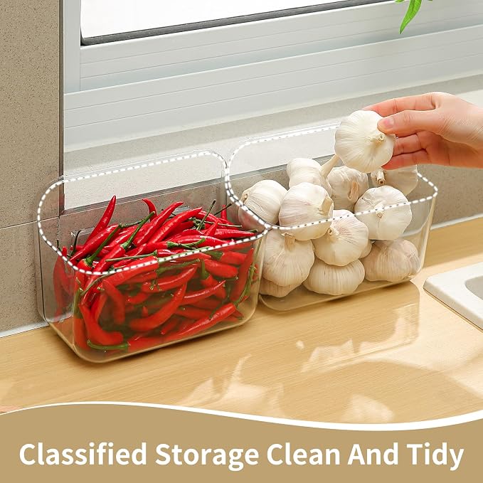 2 Pack Adhesive Cabinet Door Organizer, Compact Kitchen Under Sink Organizer, Clear Lid Storage Container for Pantry Shelves, Wall Mounted Bathroom Shower Caddy Hanging Closet Organizer - Image 3