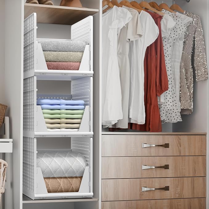 Sorbus Stackable Shelf Organizer Baskets – Plastic Closet Organizer for Clothes, Pantry, Bathroom, Kitchen & Garage – Open Front Storage Bins for Cabinets, Countertops & Under Shelf Organization - Image 3