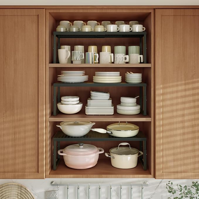RUILALIFE Expandable-Stackable-Shelf-Organizer-For-Cabinet Pantry Closet,Kitchen Counter Shelf With Adjustable Height, Metal Storage Shelf Riser Spice Rack For Cupboard Countertop - Image 3