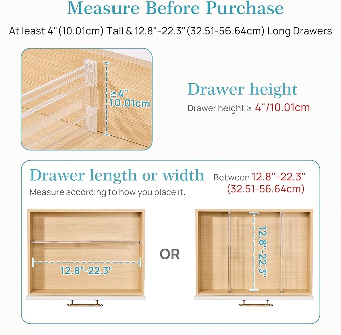 Vtopmart 4" Regular Upgrade Drawer Dividers for Clothes, 12.8"-22.3" 4 Pack | Expandable Dresser Drawer Organizer, Clear Separator, Baby Clothing, Underwear, Cosmetics, Toiletries Storage, Space Saving - Image 2