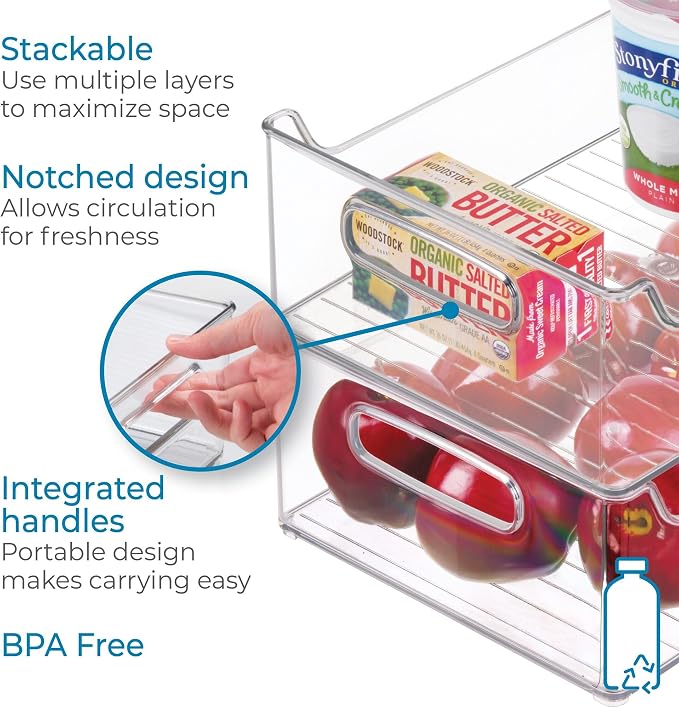 InterDesign iDesign Stackable Plastic Pantry Bin with Handles for Cabinets or Fridge, Clear, Made in USA (Pack of 4) - Image 5