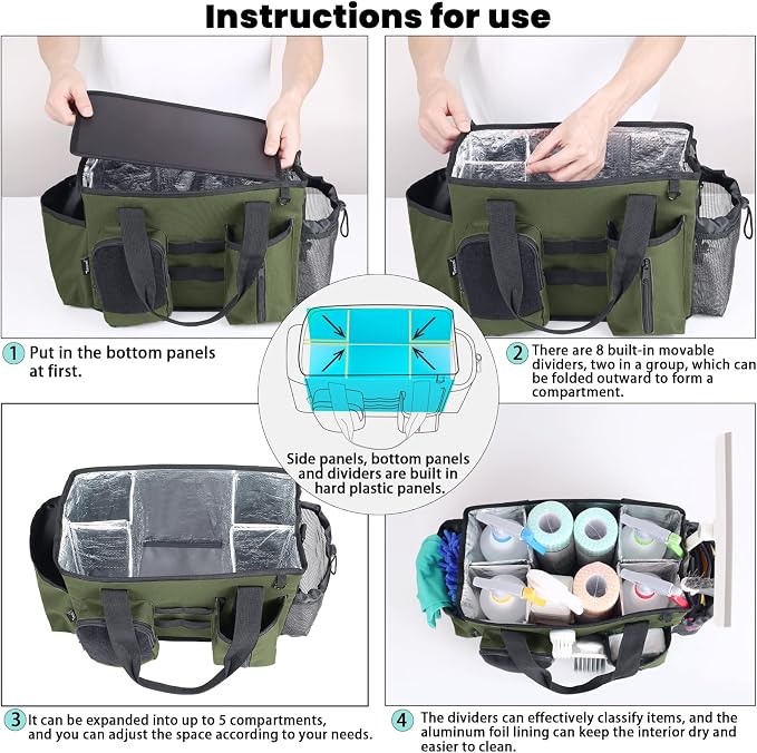 Cleaning Caddy Bag Built-in hard plastic sheet Adjustable Shoulder Strap | Waterproof nylon, aluminum foil lining, quick-drain PVC mesh bottom, for housekeepers - Image 7