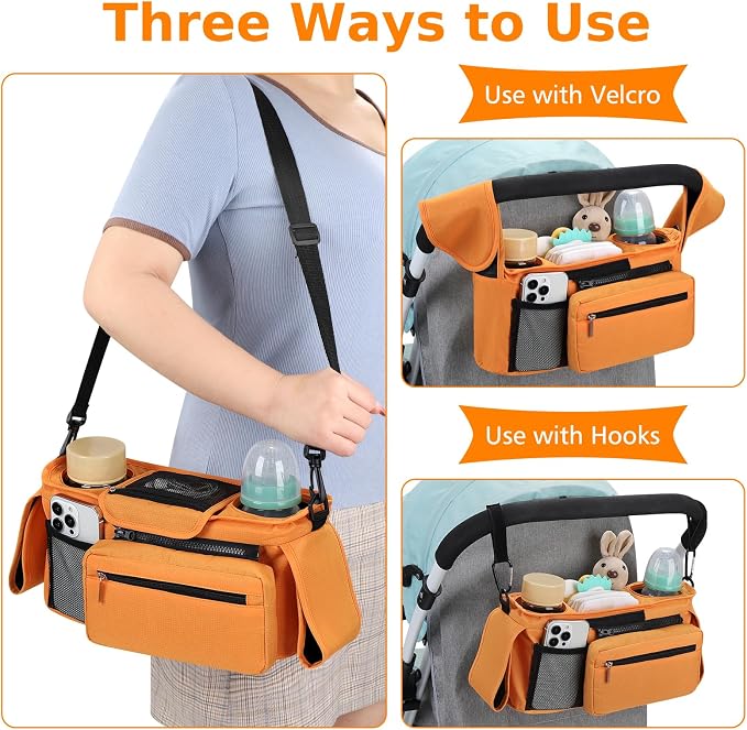 Accmor Universal Stroller Organizer with Insulated Cup Holder Detachable Phone Bag and Shoulder Strap,Stroller Bag Caddy Organizer for Uppababy, Baby Jogger, Britax Strollers - Image 5