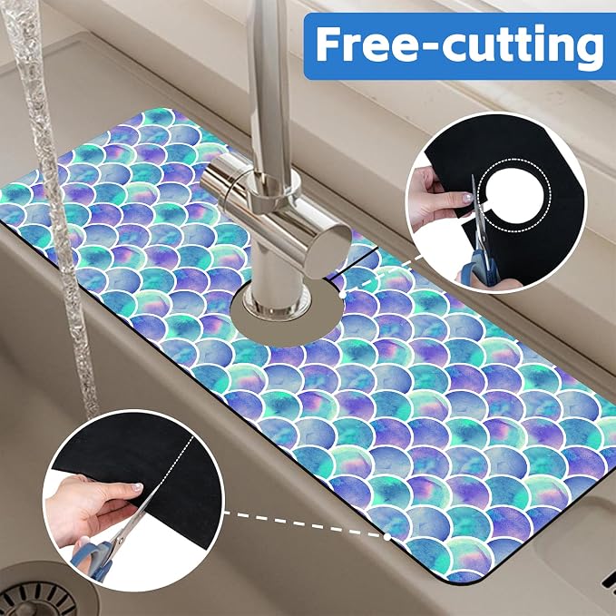 Watercolor Rainbow Scales Sink Faucet Absorbing Mat Sink Splash Guard Faucet Mat Draining Mat Fast Drying Sink Protectors for Kitchen and Bathroom 5.5"×15" - Image 7
