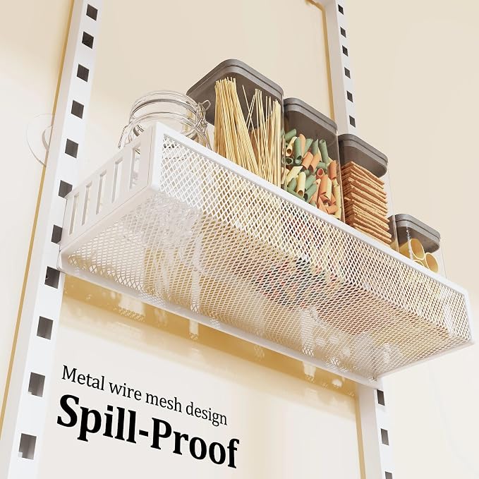 8-Tier Over the Door Pantry Organizer with Adjustable Baskets | Over the Door Spice Rack, Wall-Mounted or Hanging Shelves for Kitchen, Laundry Room, Bathroom(White,15.35"W x 5.2"D x 72.6"H) - Image 6