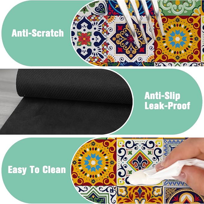 Kitchen Sink Splash Guard Faucet Mat 15" X 5.5" Talavera Mexican Tiles Absorbent Fast Drying Mat Faucet Draining Mat Sink Splash Guard Behind Faucet Drip Catcher for Kitchen Bathroom - Image 6