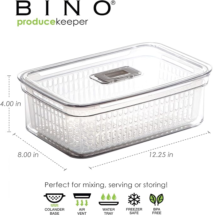 BINO | Produce Saver - 15.2 Cup/3.6L | Fridge Storage Containers for Fruits and Vegetables | Vegetable Storage with Adjustable Air Vent, Removable Basket | BPA-Free Fridge Organizers and Storage - Image 2