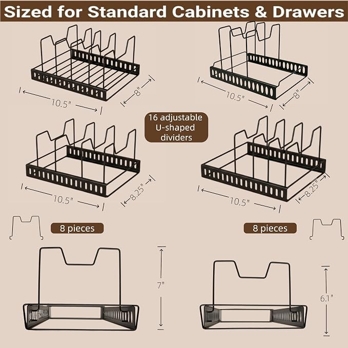 4-Pack Bakeware & Cutting Board Organizer,Pan Lid Rack for Cabinet | 4-Rack Modular Design, Adjustable Dividers, Flexible Cabinet Storage for Bakeware, Pans & Cutting Boards - Image 8