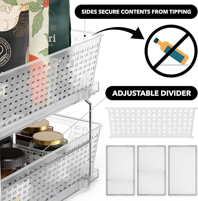 Simple Houseware 2 Tier Pull-Out Sliding Drawer Under Sink Storage, Clear | Great for Kitchen Bathroom Tray Shelf Organizer - Image 4