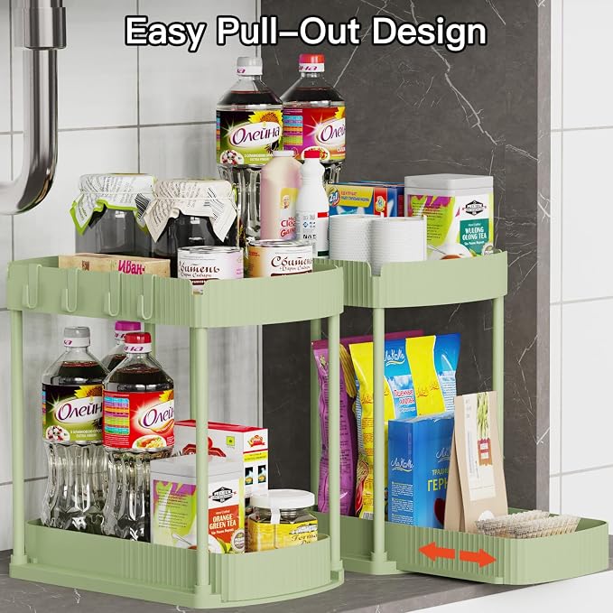 2 Packs Under Sink Pull-Out Storage Organizers, 14.8 Inches, Green | Multi-Purpose Cabinet Organizers and Storage for Bathroom & Kitchen - Image 4