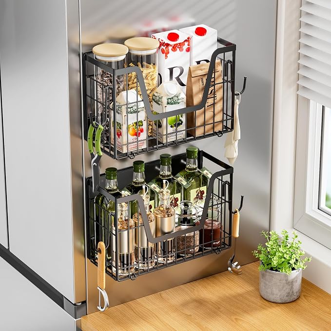 4-Pack Magnetic Fridge Shelf, Black Fruit Basket Potato Storage | Magnetic Shelf Refrigerator Organizer for Fruit & Veggie, Potato Onion Storage Bin; Multi-Use For Kitchen, Pantry & Laundry - Image 6