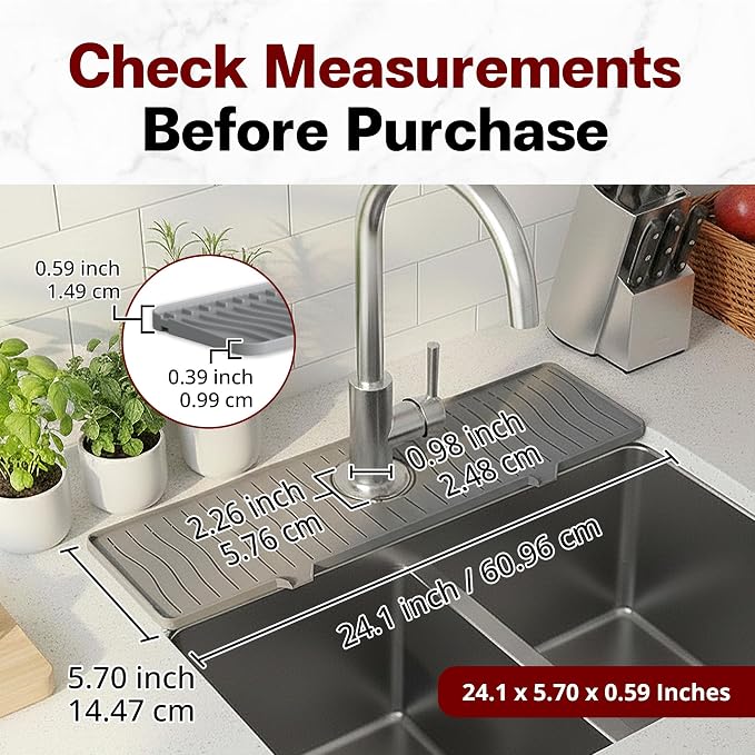 ODRAGO Silicone Kitchen Sink Splash Guard - 24.01 Inch Faucet Mat for Kitchen Sink Water - Longer Faucet Handle Drip Catcher Tray-Sink Guard for Kitchen Sink (Grey) - Image 2