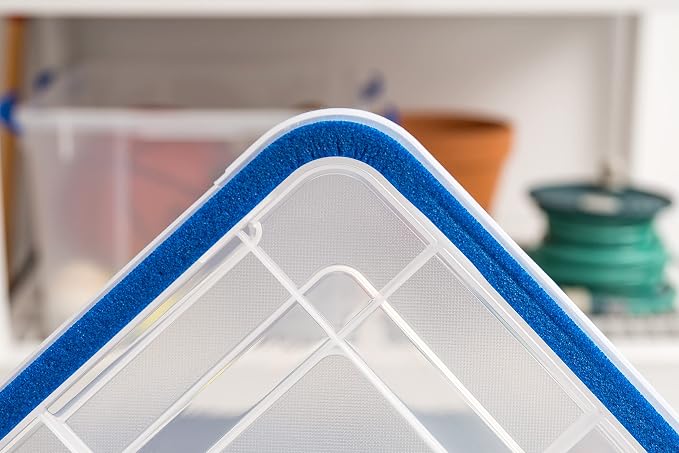 IRIS USA 2-Pack 44 Qt Storage Bins with Gasket Lids, Clear/Blue | WeatherPro seal helps protect bulky items for moving, garage, attic and basement storage - Image 8